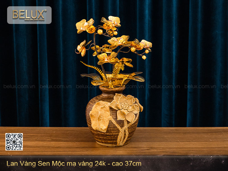 Chậu Lan Vàng Sen Mộc mạ vàng 24k cao 37cm&nbsp;